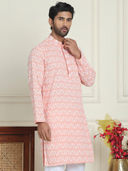 Embroidered and Sequins straight Kurtas for Men ( KO 5157 Peach ) [FF] [J-2-3]