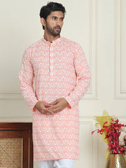 Embroidered and Sequins straight Kurtas for Men ( KO 5157 Peach ) [FF] [J-2-3]