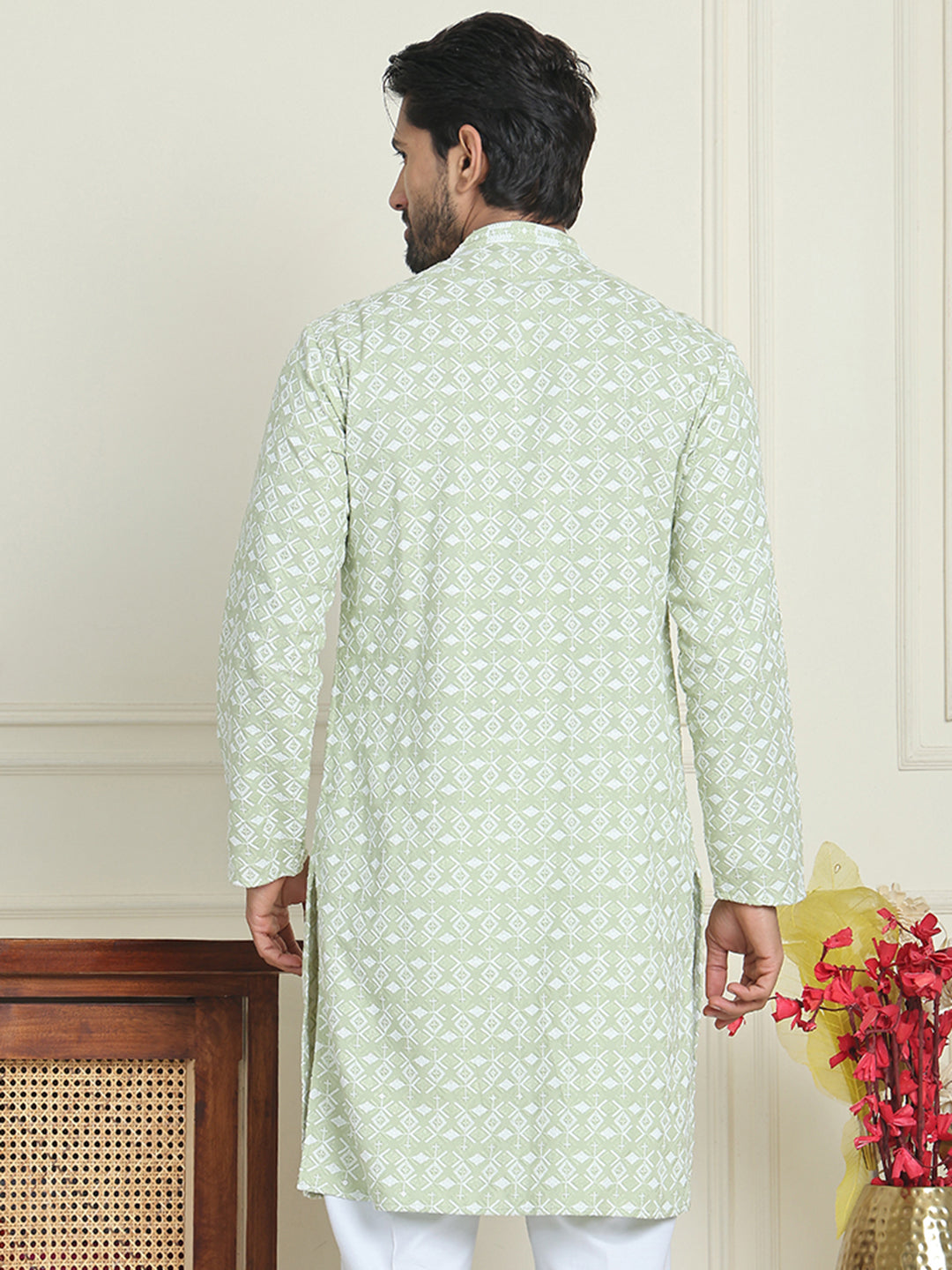 DesiQlo Men Embroidered Kurta Only - Green - KO_5157Pista_S