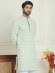 Embroidered and Sequins straight Kurtas for Men ( KO 5157 Pista ) [FF] [J-2-3]
