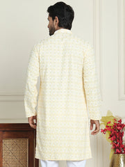 Embroidered and Sequins straight Kurtas for Men ( KO 5157 Yellow ) [FF] [J-2-3]