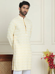 Embroidered and Sequins straight Kurtas for Men ( KO 5157 Yellow ) [FF] [J-2-3]