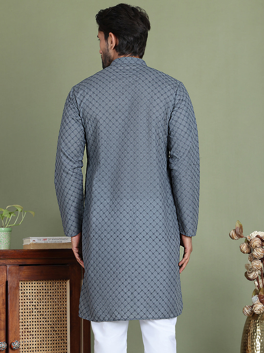DesiQlo Men Embroidered Kurta Only - Grey - ko_5158Grey_S