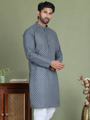 Chikankari Pure Cotton Kurtas ( ko 5158Grey ) [FF] [N-1]