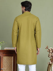 Chikankari Pure Cotton Kurtas ( ko 5158Olive ) [FF] [N-1]
