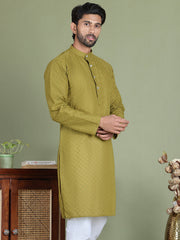 Chikankari Pure Cotton Kurtas ( ko 5158Olive ) [FF] [N-1]