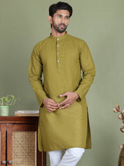 Chikankari Pure Cotton Kurtas ( ko 5158Olive ) [FF] [N-1]