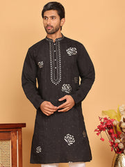 Men's Sequins and Embroidered Kurtas. ( KO 5159 Black )