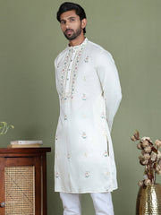 Men's Embroidered and Sequence Work Kurtas ( ko 5160White ) [FF] [C-7-8]