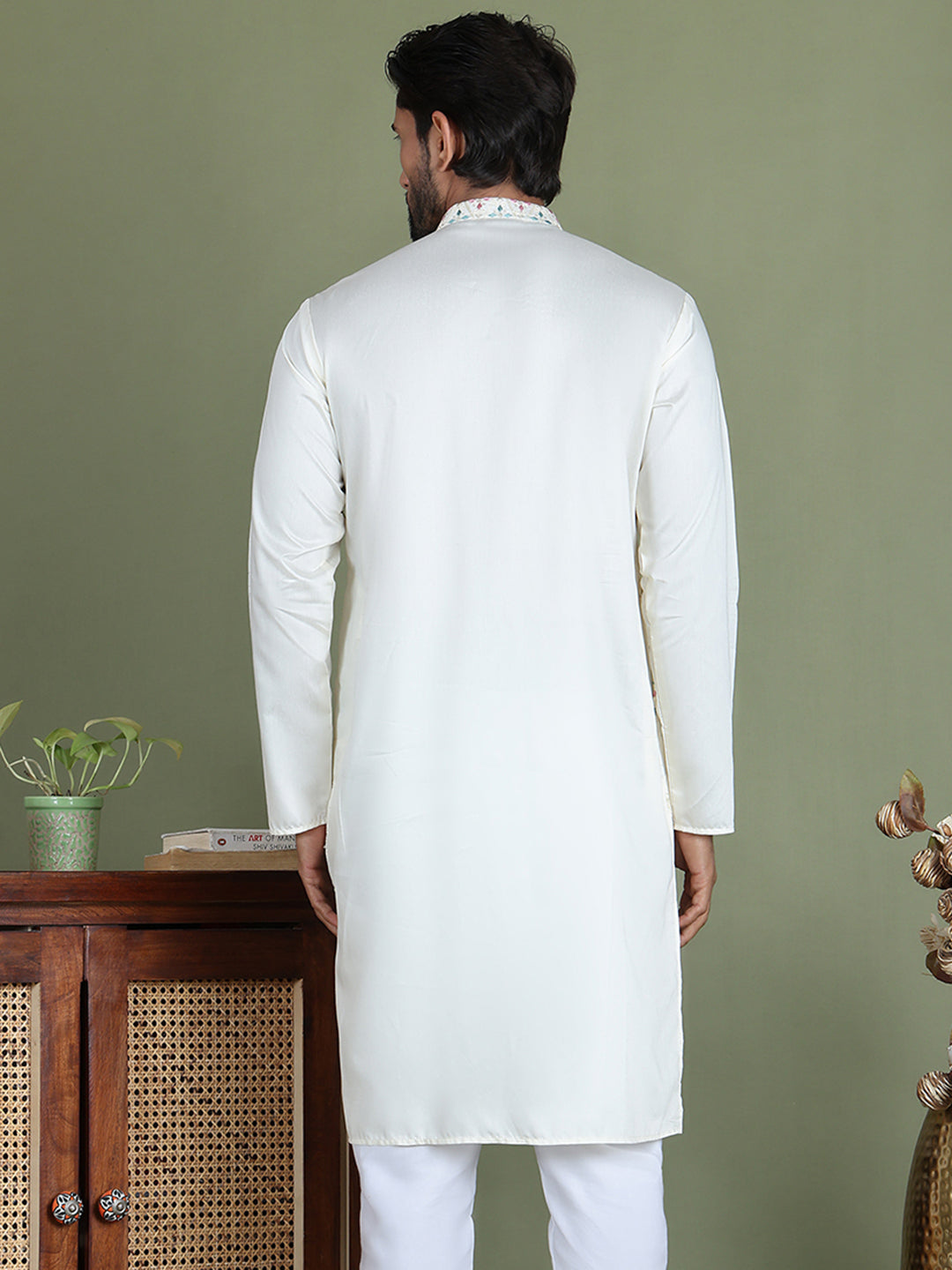 DesiQlo Men Embroidered Kurta Only - White - ko_5160White_S
