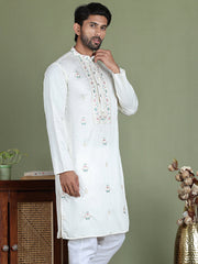 Men's Embroidered and Sequence Work Kurtas ( ko 5160White ) [FF] [C-7-8]