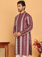 Embroidered and Sequins Kurtas for Men ( KO 5161 Maroon ) [FF] [M-15]