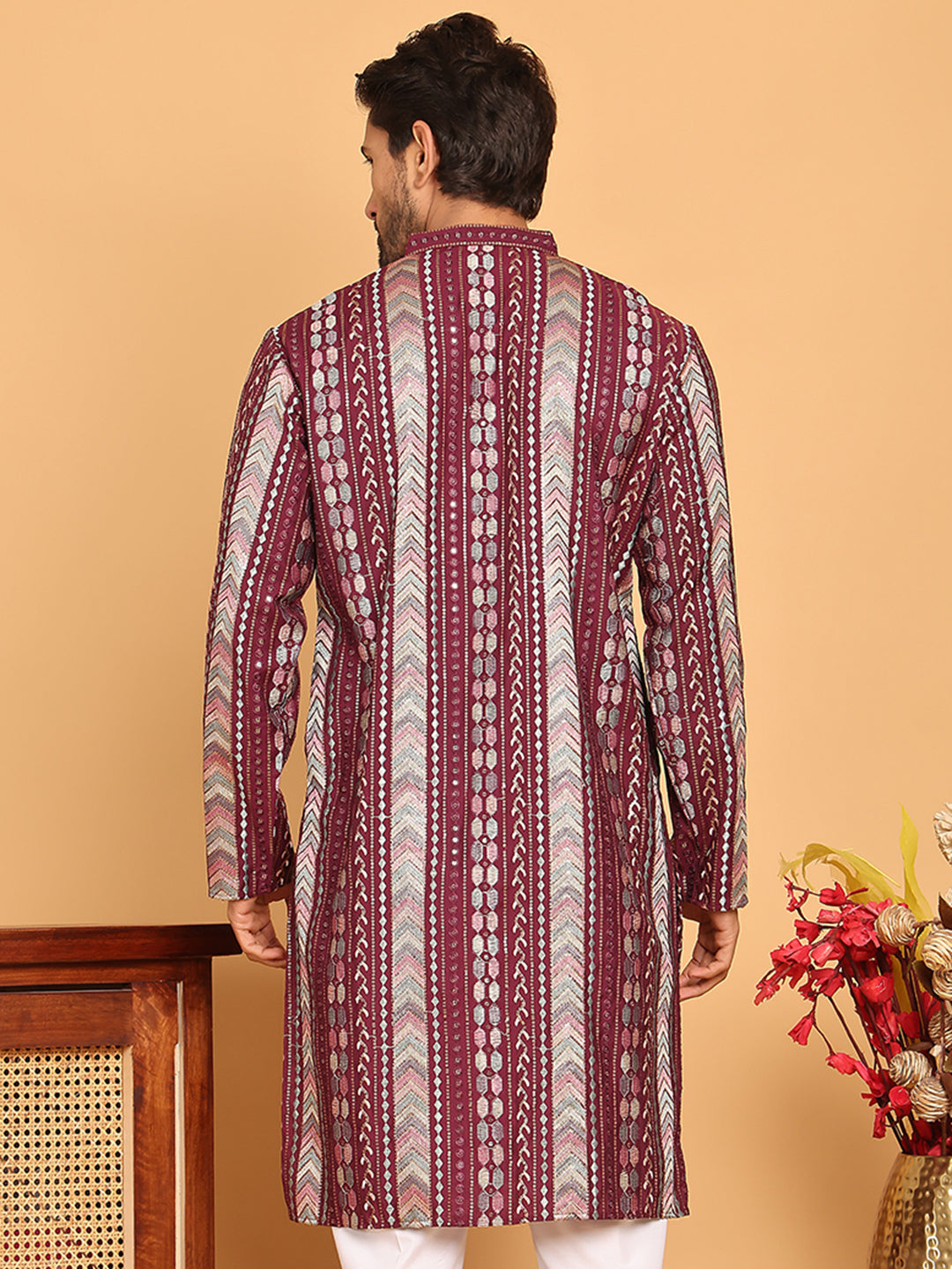 DesiQlo Men Embroidered Kurta Only - Maroon - KO_5161Maroon_S