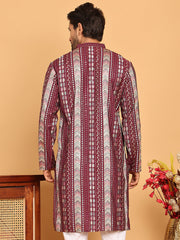 Embroidered and Sequins Kurtas for Men ( KO 5161 Maroon ) [FF] [M-15]