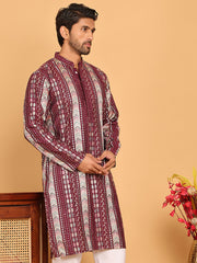 Embroidered and Sequins Kurtas for Men ( KO 5161 Maroon ) [FF] [M-15]