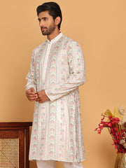 Embroidered and Sequins Kurtas for Men ( KO 5161 White ) [FF] [M-15]
