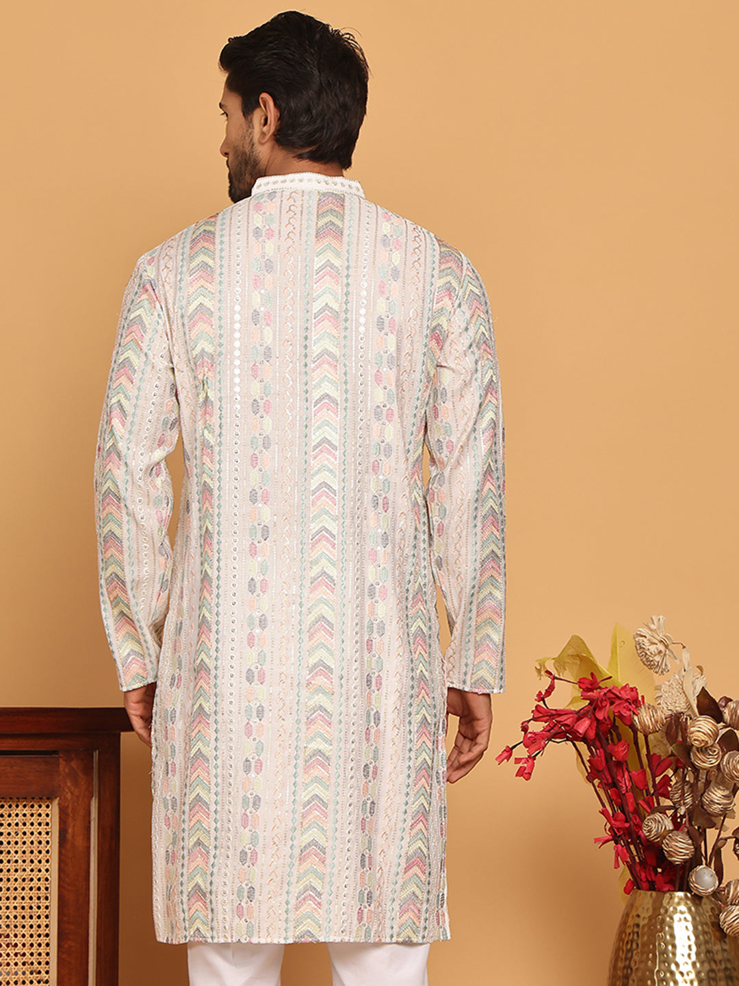 DesiQlo Men Embroidered Kurta Only - White - KO_5161White_S