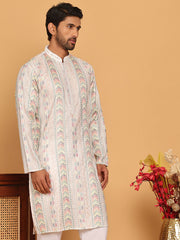 Embroidered and Sequins Kurtas for Men ( KO 5161 White ) [FF] [M-15]