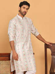 Embroidered and Sequins Kurtas for Men ( KO 5161 White ) [FF] [M-15]