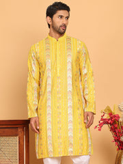 Embroidered and Sequins Kurtas for Men ( KO 5161 Yellow ) [FF] [M-15]