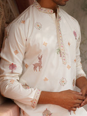 Floral Embroidered and Sequins Kurta Set ( JOKP P 5163White ) [FF] [C-13-14]