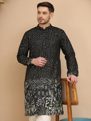 Embroidered and Sequins Silk Blend Kurtas ( KO 5169 Black ) [FF] [L-7-8]