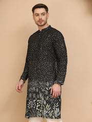 Embroidered and Sequins Silk Blend Kurtas ( KO 5169 Black ) [FF] [L-7-8]