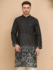 Embroidered and Sequins Silk Blend Kurtas ( KO 5169 Black ) [FF] [L-7-8]