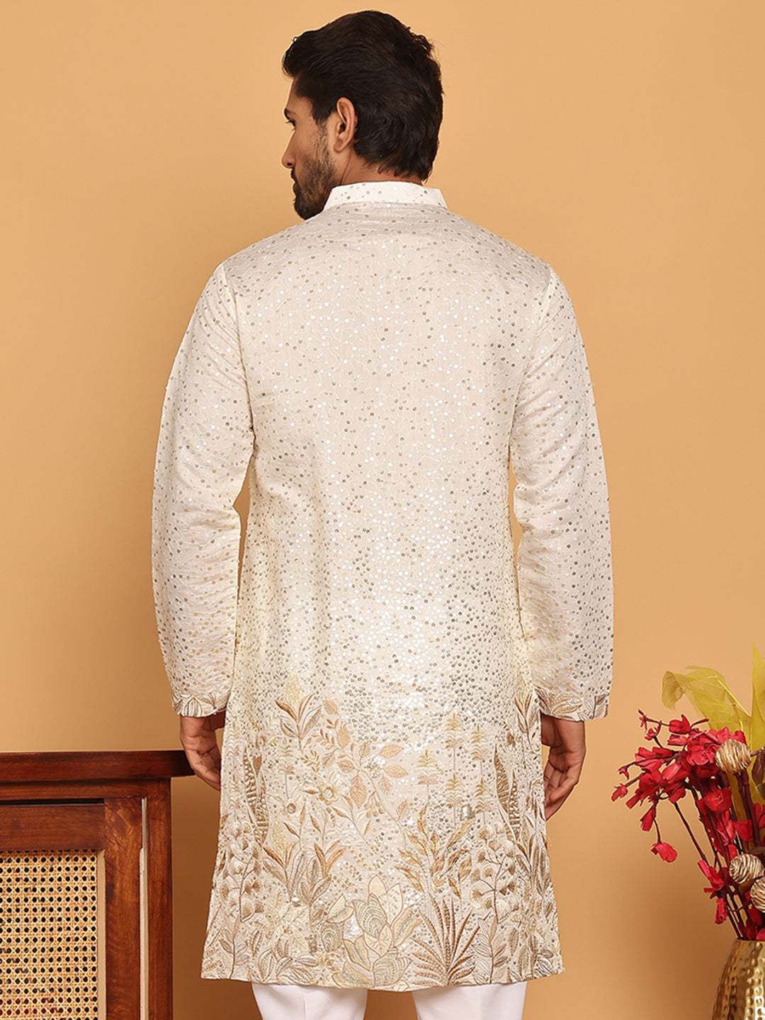 DesiQlo Men Embroidered Kurta Only - White - KO_5169Off-White_S