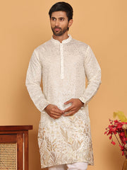 Embroidered and Sequins Silk Blend Kurtas. ( KO 5169 White ) [FF] [L-7-8]