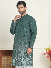 Embroidered and Sequins Silk Blend Kurtas. ( KO 5169 Olive ) [FF] [L-7-8]