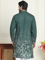Embroidered and Sequins Silk Blend Kurtas. ( KO 5169 Olive ) [FF] [L-7-8]