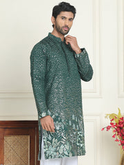 Embroidered and Sequins Silk Blend Kurtas. ( KO 5169 Olive ) [FF] [L-7-8]
