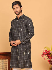 Foil Printed Straight Kurtas For Men ( KO 5170 Black ) [FF] [I-1-4]