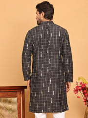 Foil Printed Straight Kurtas For Men ( KO 5170 Black ) [FF] [I-1-4]