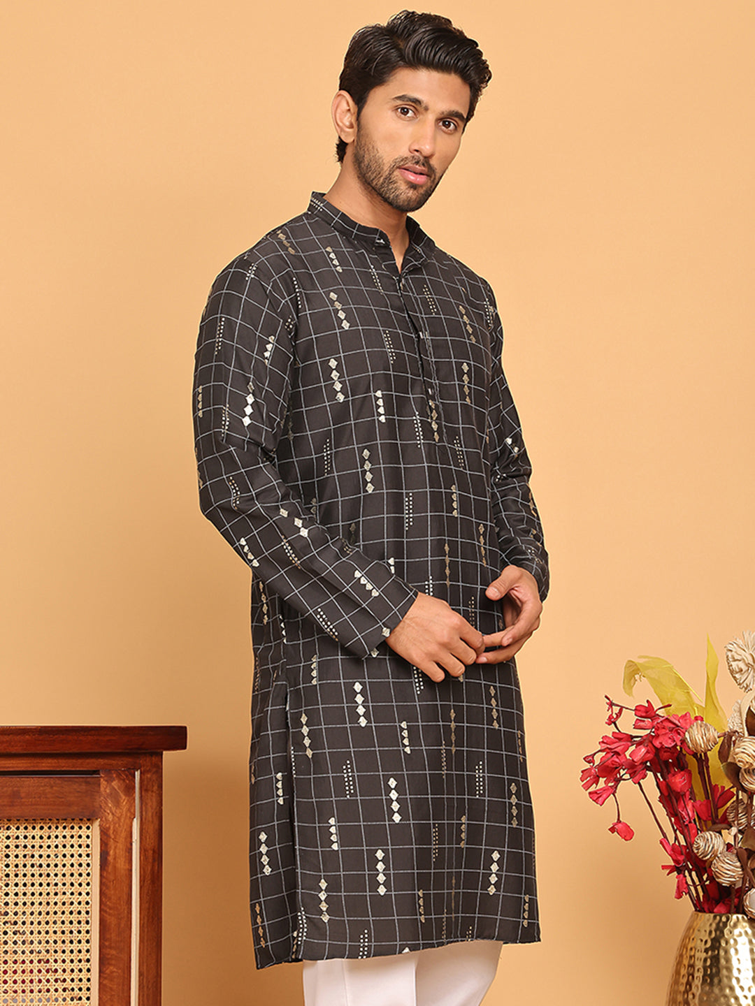 DesiQlo Men Printed Kurta Only - Black - KO_5170Black_S