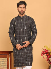 Foil Printed Straight Kurtas For Men ( KO 5170 Black ) [FF] [I-1-4]