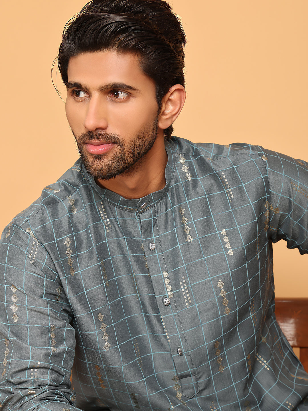 DesiQlo Men Printed Kurta Only - Grey - KO_5170Grey_S