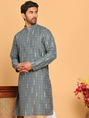 Foil Printed Straight Kurtas For Men ( KO 5170 Grey ) [FF] [I-1-4]
