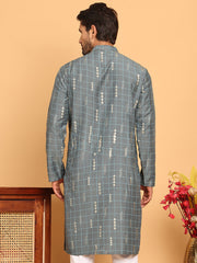 Foil Printed Straight Kurtas For Men ( KO 5170 Grey ) [FF] [I-1-4]
