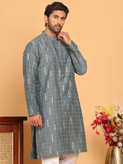 Foil Printed Straight Kurtas For Men ( KO 5170 Grey ) [FF] [I-1-4]