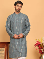 Foil Printed Straight Kurtas For Men ( KO 5170 Grey ) [FF] [I-1-4]
