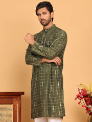 Foil Printed Straight Kurtas For Men ( KO 5170 Olive ) [FF] [I-1-4]