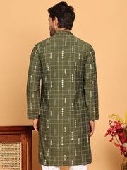 Foil Printed Straight Kurtas For Men ( KO 5170 Olive ) [FF] [I-1-4]