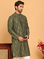 Foil Printed Straight Kurtas For Men ( KO 5170 Olive ) [FF] [I-1-4]