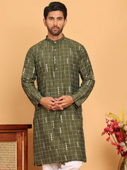 Foil Printed Straight Kurtas For Men ( KO 5170 Olive ) [FF] [I-1-4]