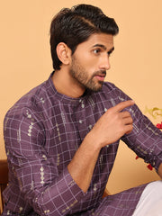 Foil Printed Straight Kurtas For Men ( KO 5170 Purple ) [FF] [I-1-4]