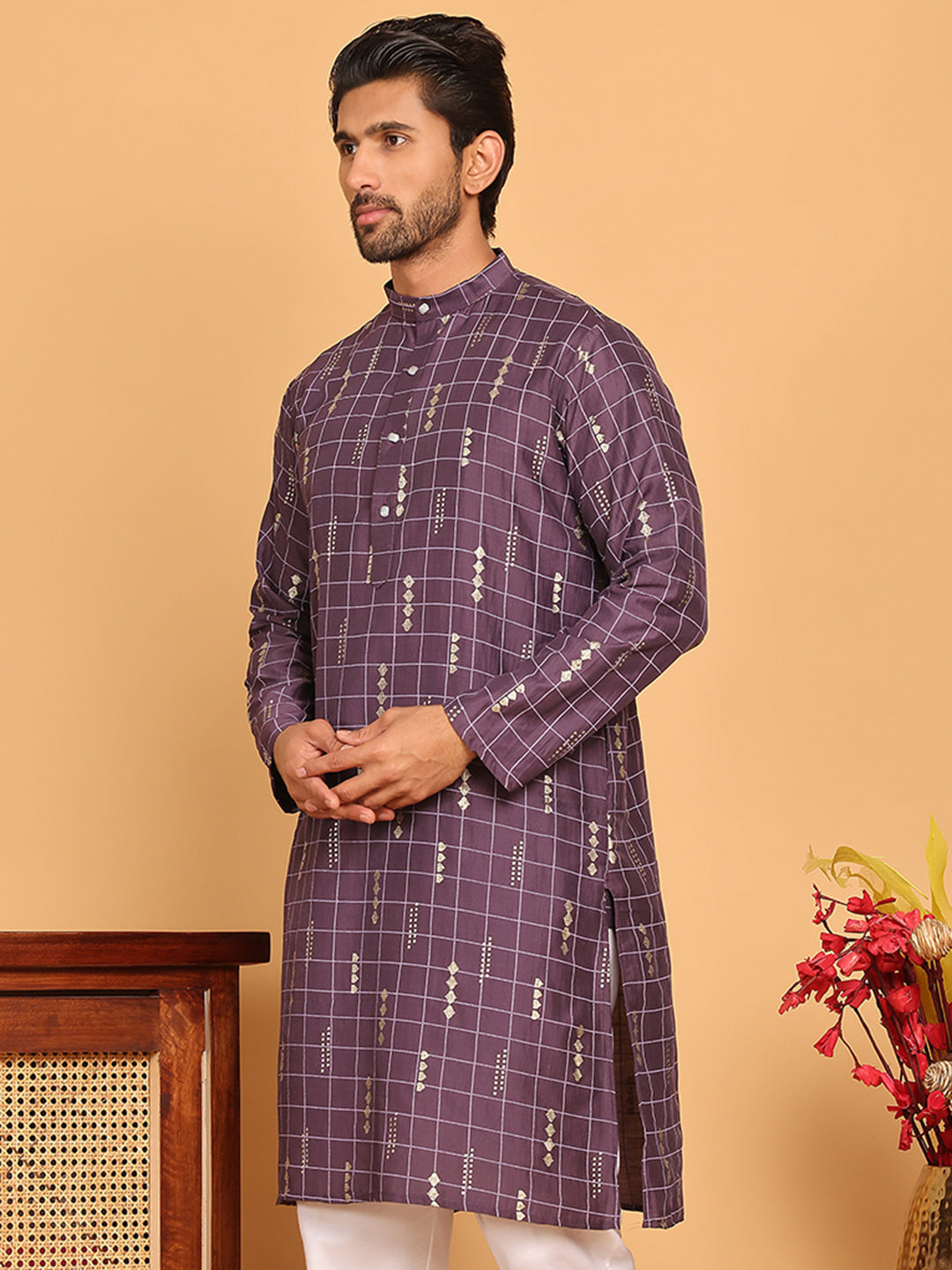 DesiQlo Men Printed Kurta Only - Purple - KO_5170Purple_S