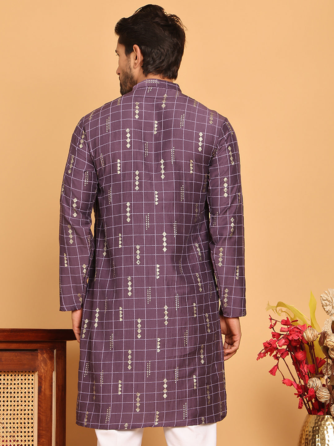 DesiQlo Men Printed Kurta Only - Purple - KO_5170Purple_S