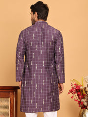 Foil Printed Straight Kurtas For Men ( KO 5170 Purple ) [FF] [I-1-4]